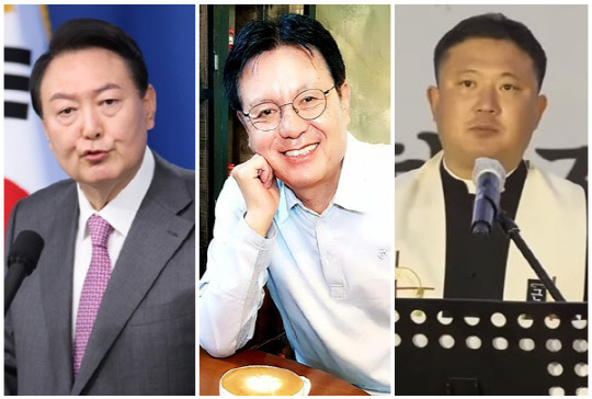 (왼쪽부터) 윤석열 대통령, 박홍표 신부, 박주환 신부. <박홍표 SNS, 유튜브 방송화면, 연합뉴스>